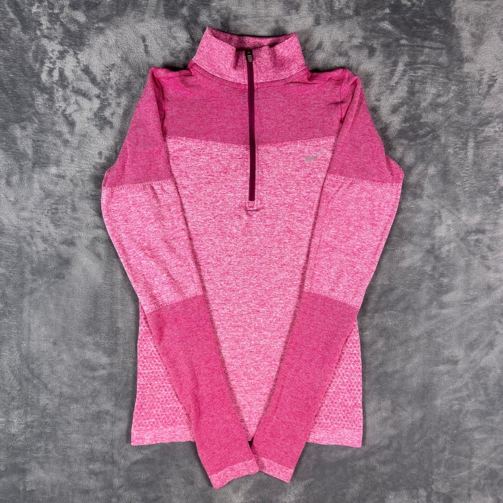 Nike Running Dri-FIT Womens Small Pink Space Dye Half Zip Pullover Top Mock Neck